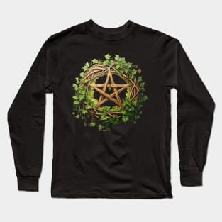 Floral Watercolor Wiccan Pentagram Long Sleeve T-Shirt